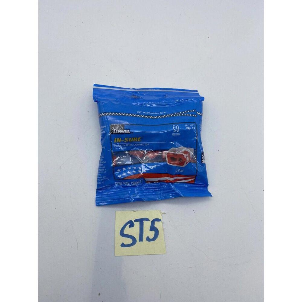 New/Sealed Ideal In-Sure Push-In Wire Connector 2-Port Red 10pc Per Bag